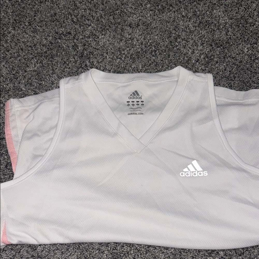 Adidas White V-Neck Sleeveless Shirt